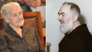 Po lewej Wanda Półtawska, z prawej Ojciec Pio