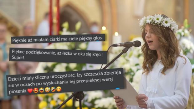 dziewczynka śpiewa Alleluja podczas pierwszej Komunii świętej
