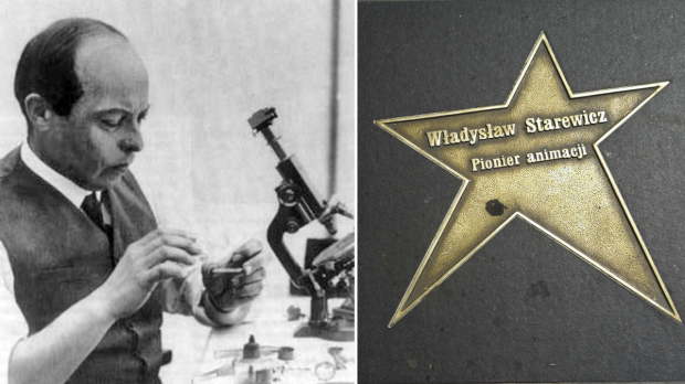 Portret Władysława Starewicza oraz jego gwiazda w Alei Gwiazd Łódzkiej Drogi Sław