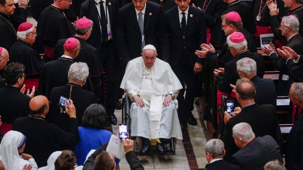 Pope-Francis-departs-after-presiding-over-an-evening-prayer-service-at-the-Basilique-cathedral-Notre-Dame-in-Quebec-AFP