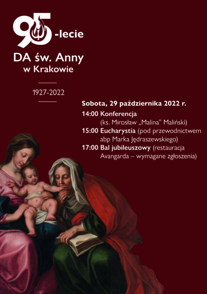 Plakat jubieluszu Duszpasterstwa Akademickiego św. Anny w Krakowie