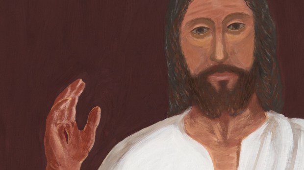 Jezus Miłosierny - fragment współczesnego obrazu pędzla Jarosława Modzelewskiego