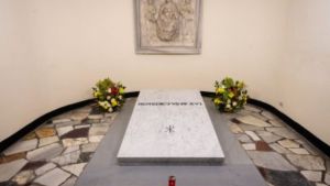 The tomb of late Pope Emeritus Benedict XVI inside the grottos of St. Peter's