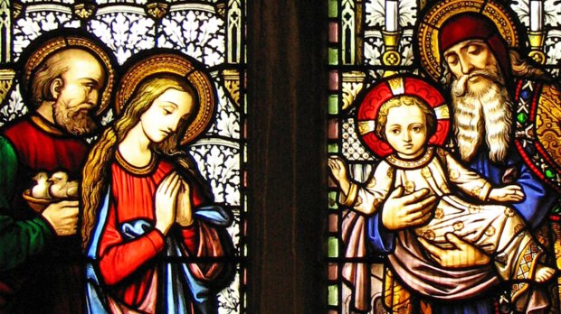 Ofiarowanie Pańskie - witraż w oknie kościoła św. Marii Magdaleny w Oksfordzie