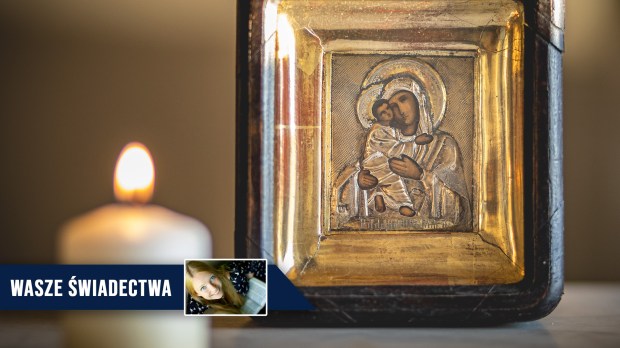 Obrazek Matki Bożej z Dzieciątkiem przy zapalonej świecy