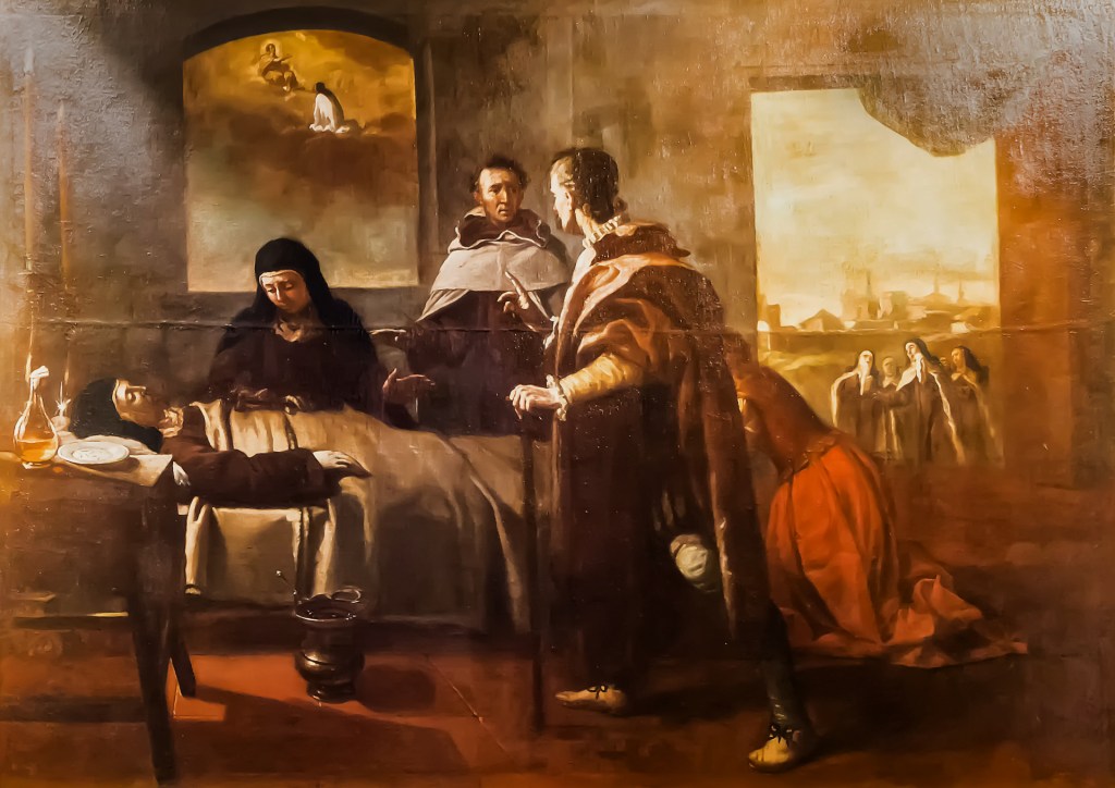 Malarskie przedstawienie śmierci św. Teresy od Jezusa - obraz z klasztoru karmelitanek w Alba de Tormes