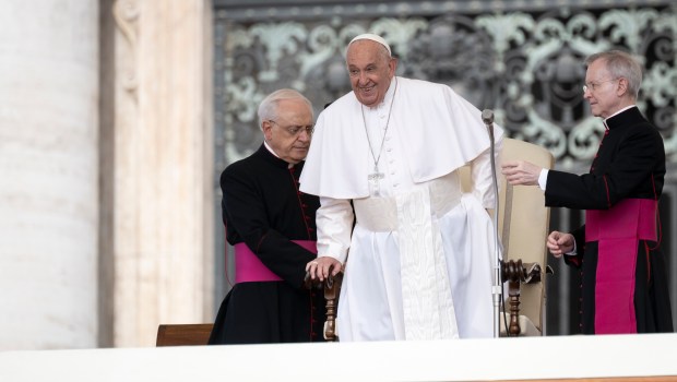 Pope Francis during his weekly general audience in St. Peter's square at the Vatican on May 22, 2024.