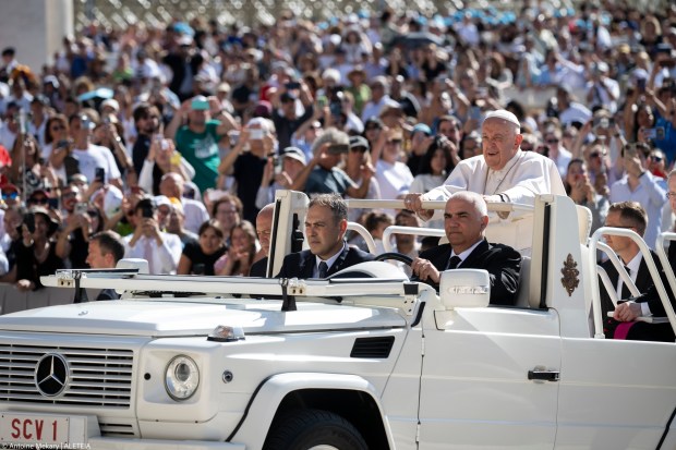 Pope Francis during his weekly general audience in St. Peter's square at the Vatican on June 12, 2024.