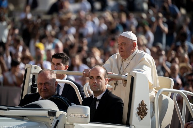 Pope Francis during his weekly general audience in St. Peter's square at the Vatican on August 28, 2024.